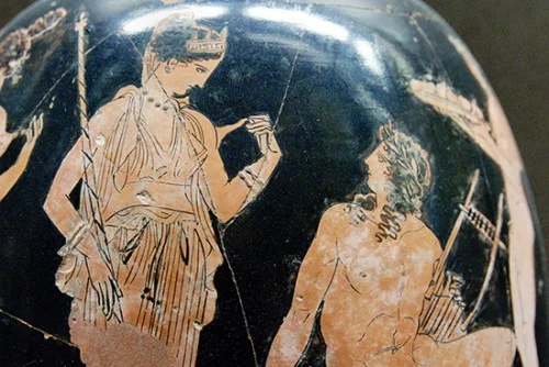 ancient vase with aphrodite and adonis